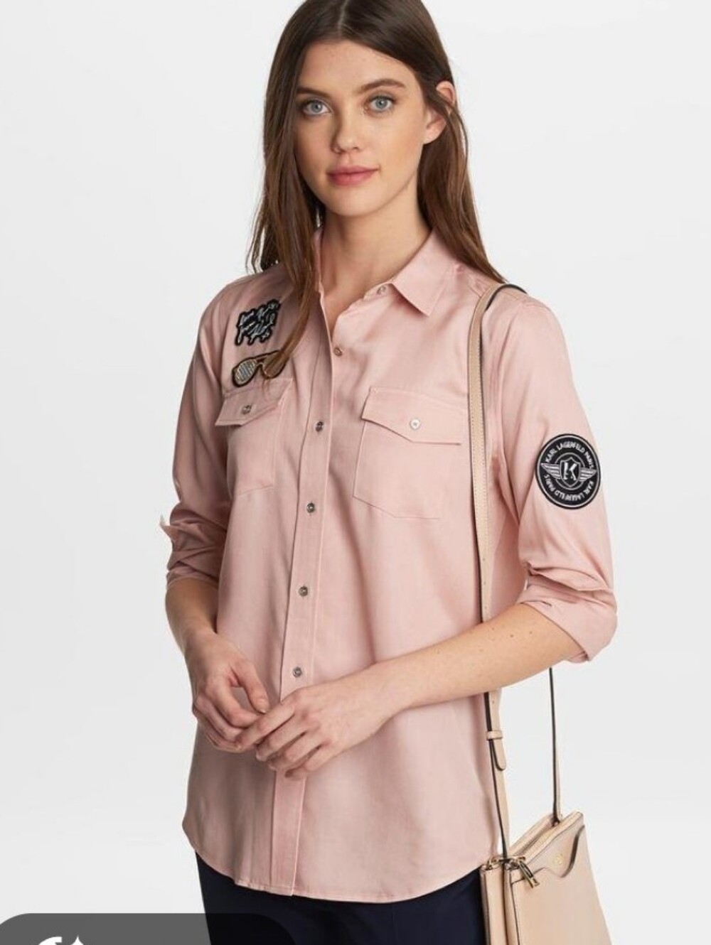 Karl Lagerfeld Soft Pink Button-Down Shirt with Patch Details